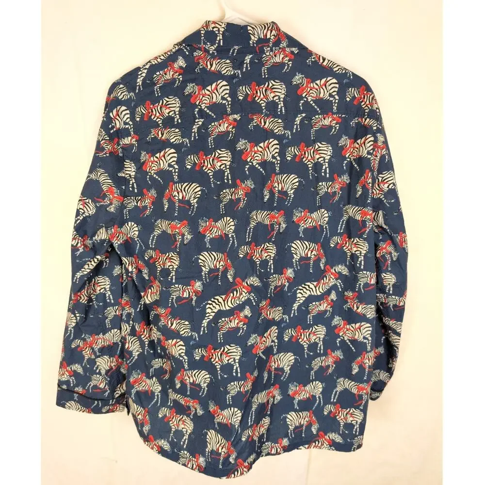 J.Crew blue zebra print button up sleep shirt Size Small Loungewear Retro Safari